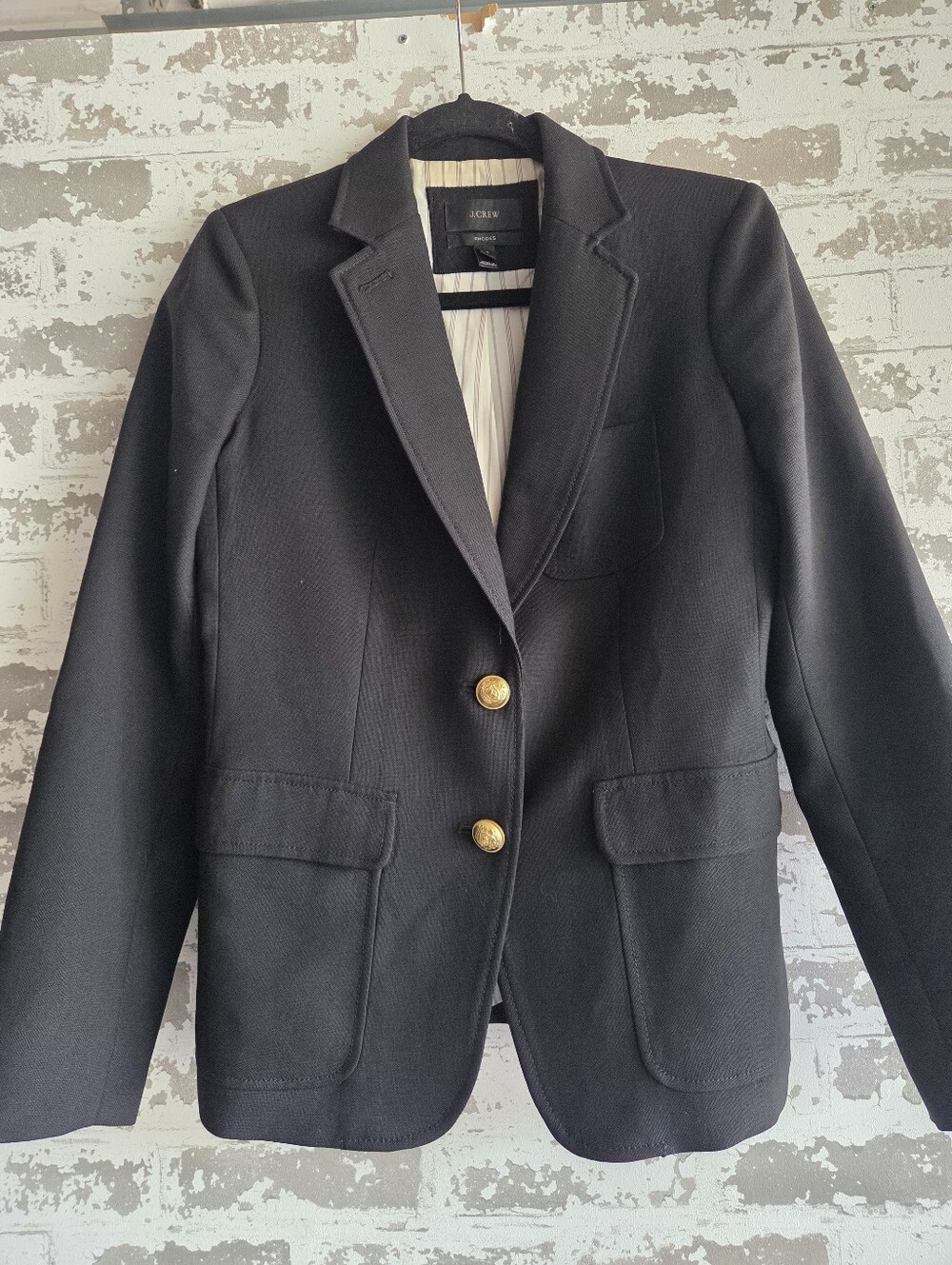 J.Crew Rhodes Black Wool Gold Button Blazer Size 6